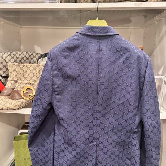 100% Authentic - GUCCI Monogram Jacket - Formal Suit Coat Size 46R - Navy Blue - Picture 8 of 15